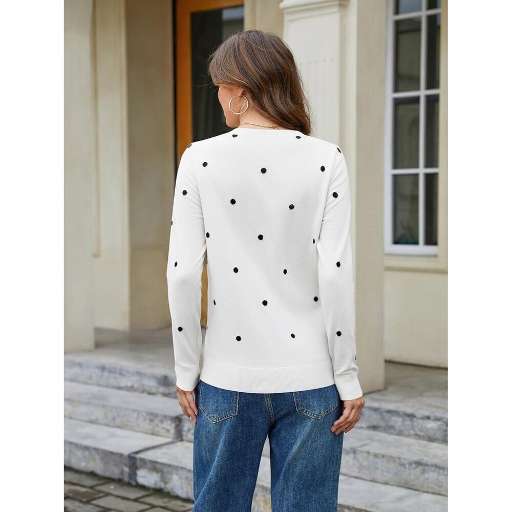 Women Sweaters Polka Dot V-Neck Long Sleeve Lightweight Knit Casual - Picture 3 of 6